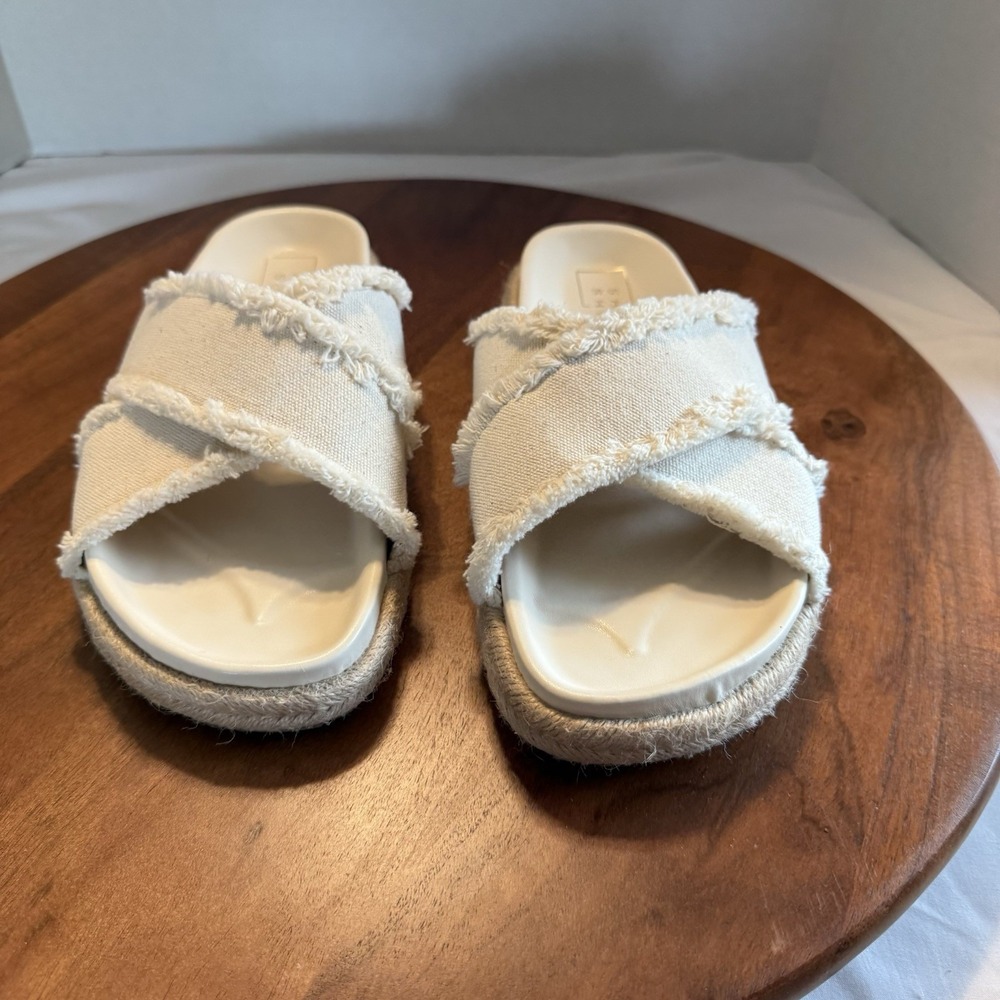 ShuShop Cream Frayed Crossband Sandals - Picture 2 of 16